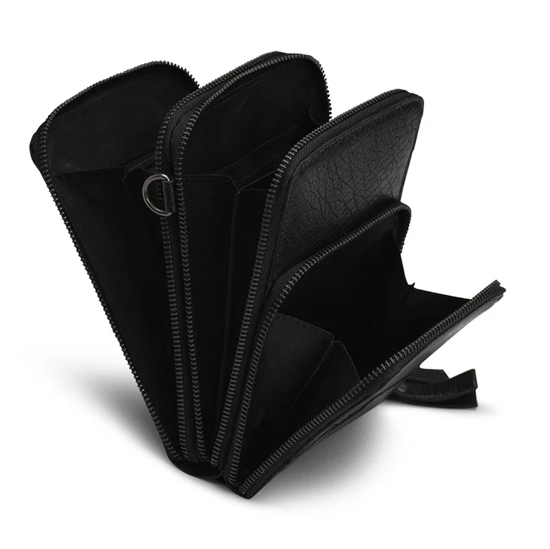 MUUD Dafne – Schwarze, handgefertigte Leder-Umhängetasche, 19 x 12 cm
