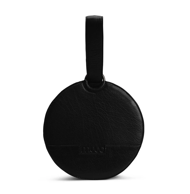 MUUD Demi – Schwarze, handgefertigte Leder-Gürteltasche, 20 cm
