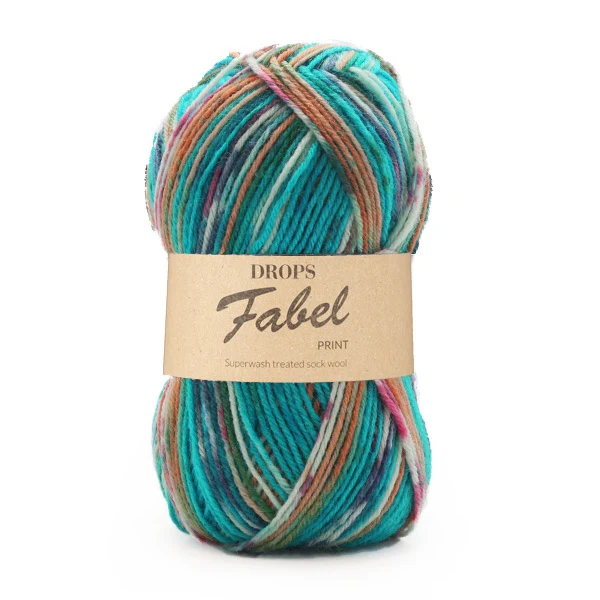 DROPS Fabel Print 162 Blue-sea