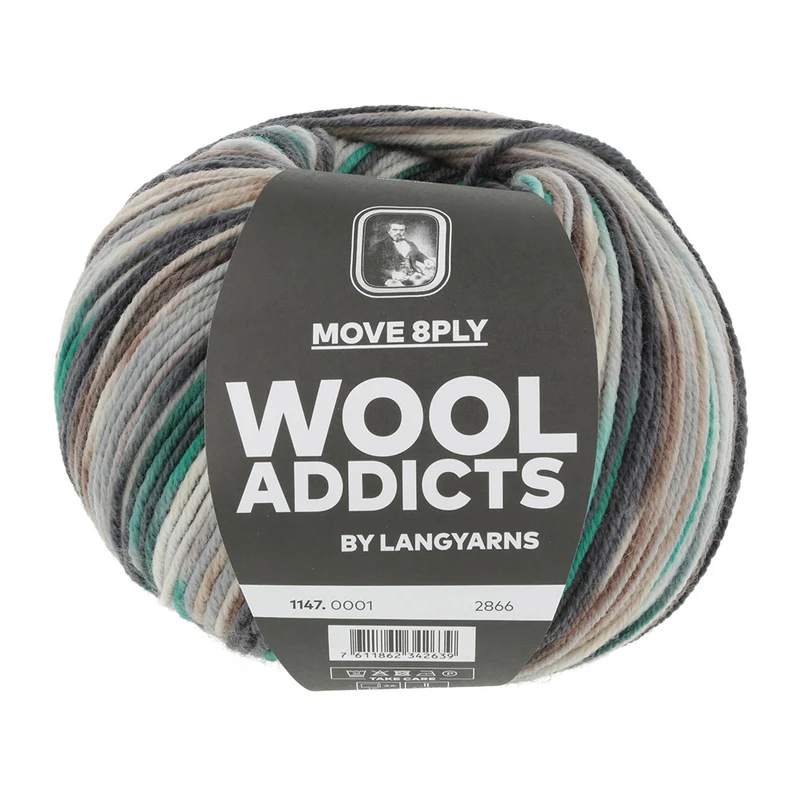 Lang Yarns Move 8-fach 0001 Schwarz/Grau/Grün