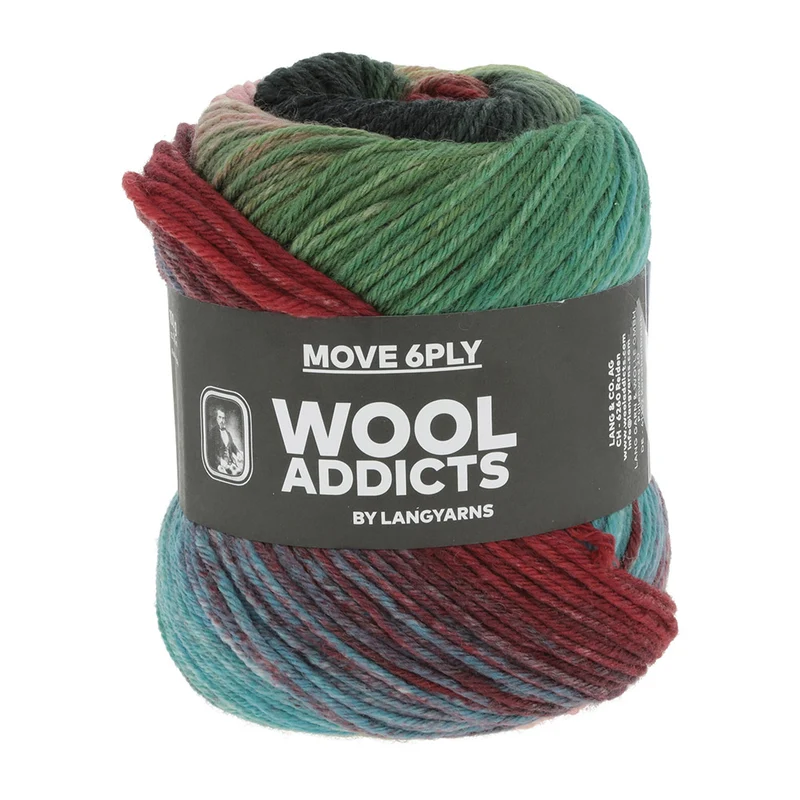 Lang Yarns Move 6-fach 0010 Dunkelgrün/Rot/Blau/Rosa