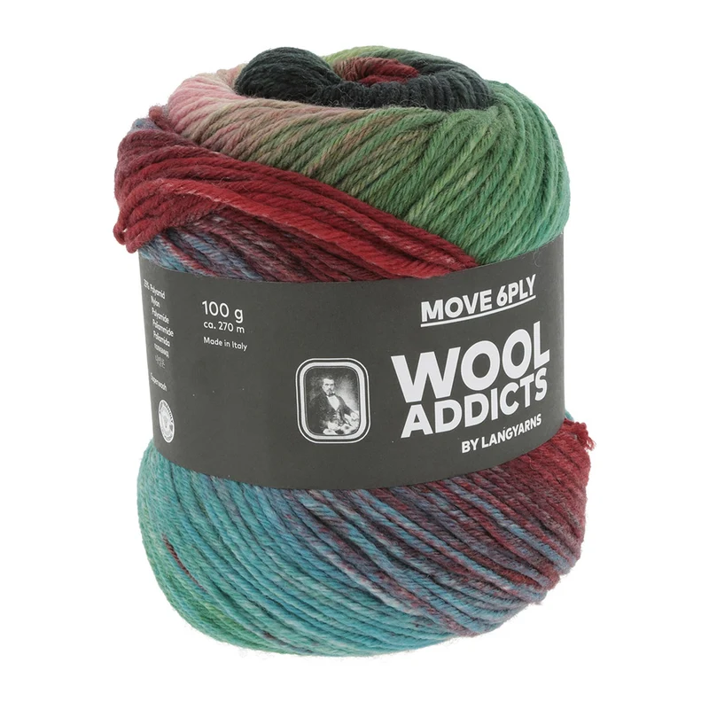 Lang Yarns Move 6-fach 0010 Dunkelgrün/Rot/Blau/Rosa