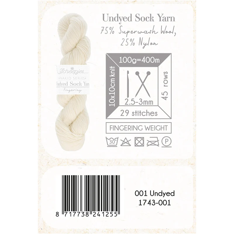 Scheepjes Nakid S. Ungefärbtes Sockengarn, Fingering 1, Weiß