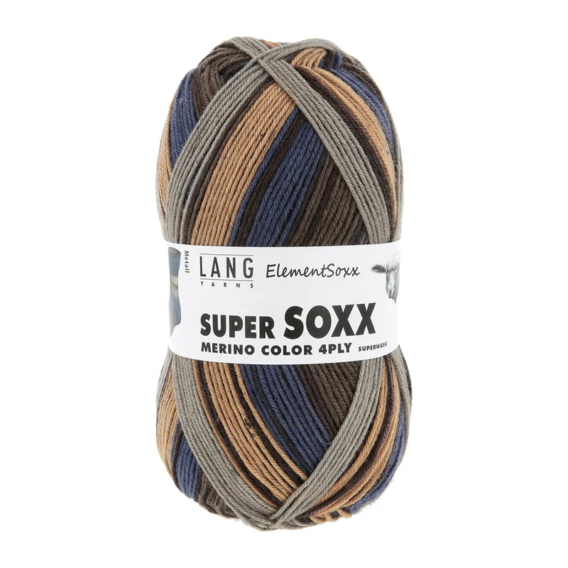 Lang Yarns Super Soxx Merino Color 4-fädig 0524 Dunkelblau/Dunkelbraun 1146 Metallic