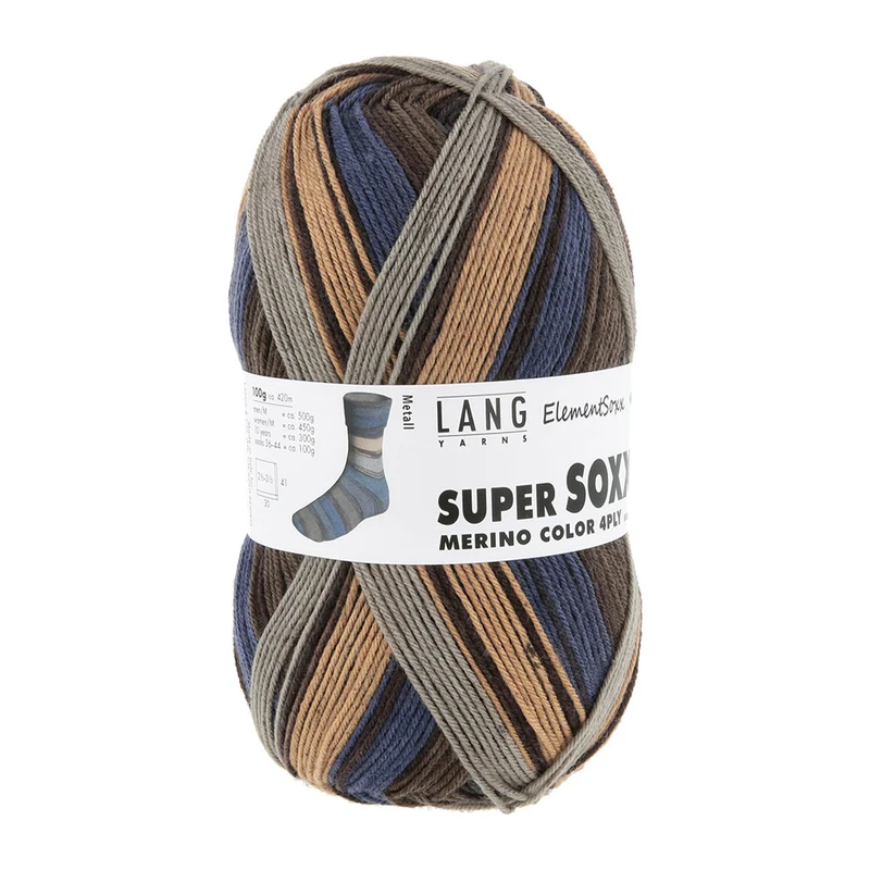 Lang Yarns Super Soxx Merino Color 4-fädig 0524 Dunkelblau/Dunkelbraun 1146 Metallic
