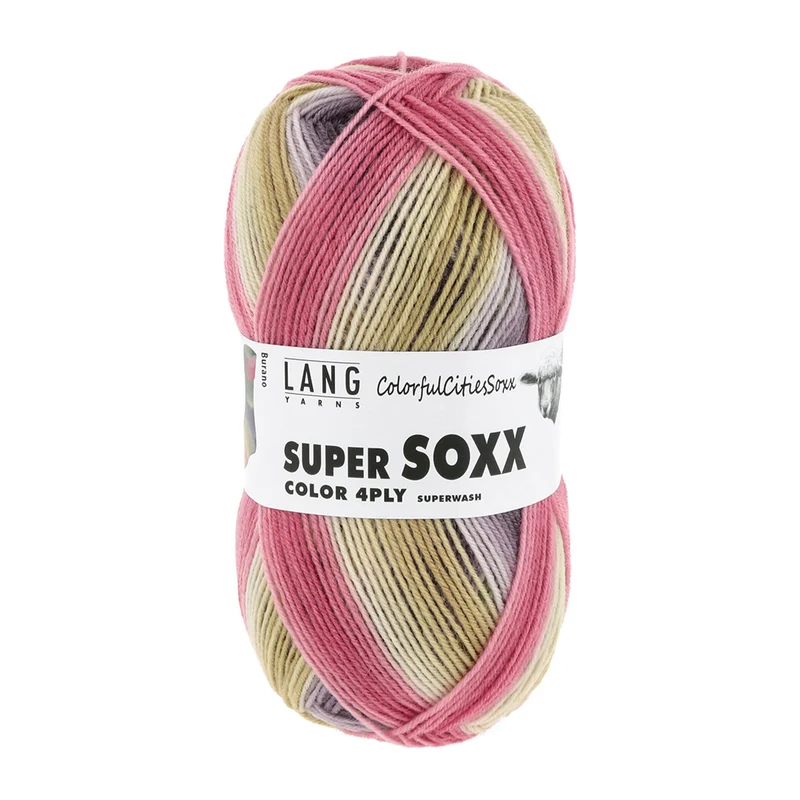 Lang Yarns Super Soxx Color 4-PLY 0509 Oliv/Lila/Rosa 1143 Burano