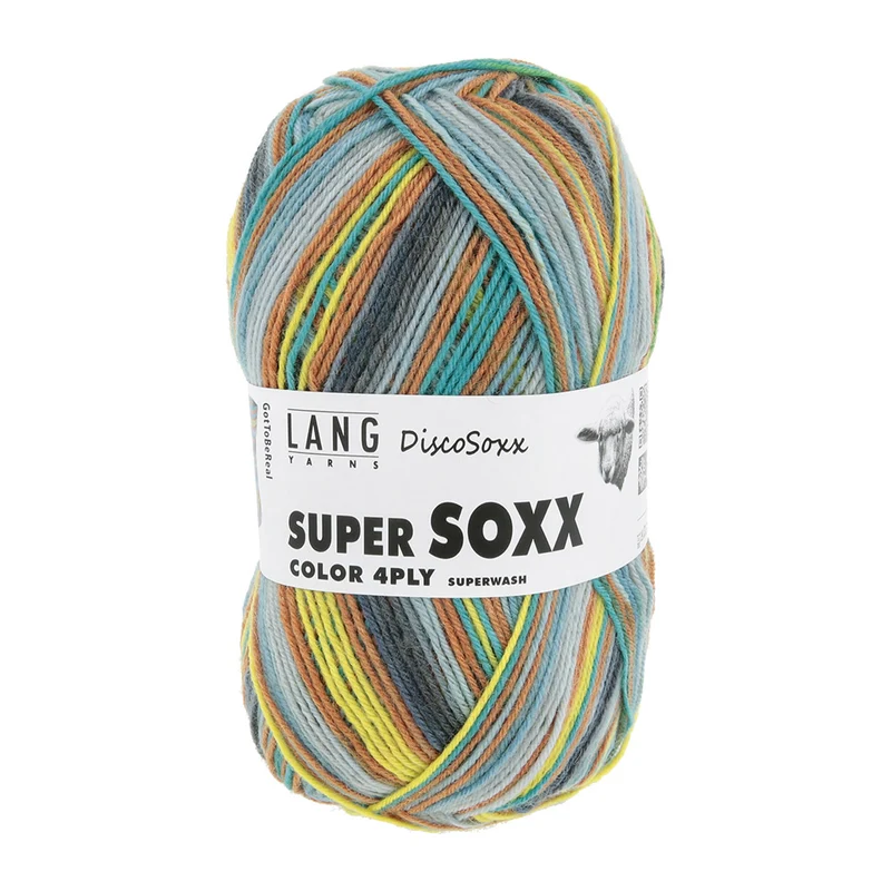 Lang Yarns Super Soxx Color 4-fach 0522 Gelb/Türkis/Braun 1145 Got To Be Real