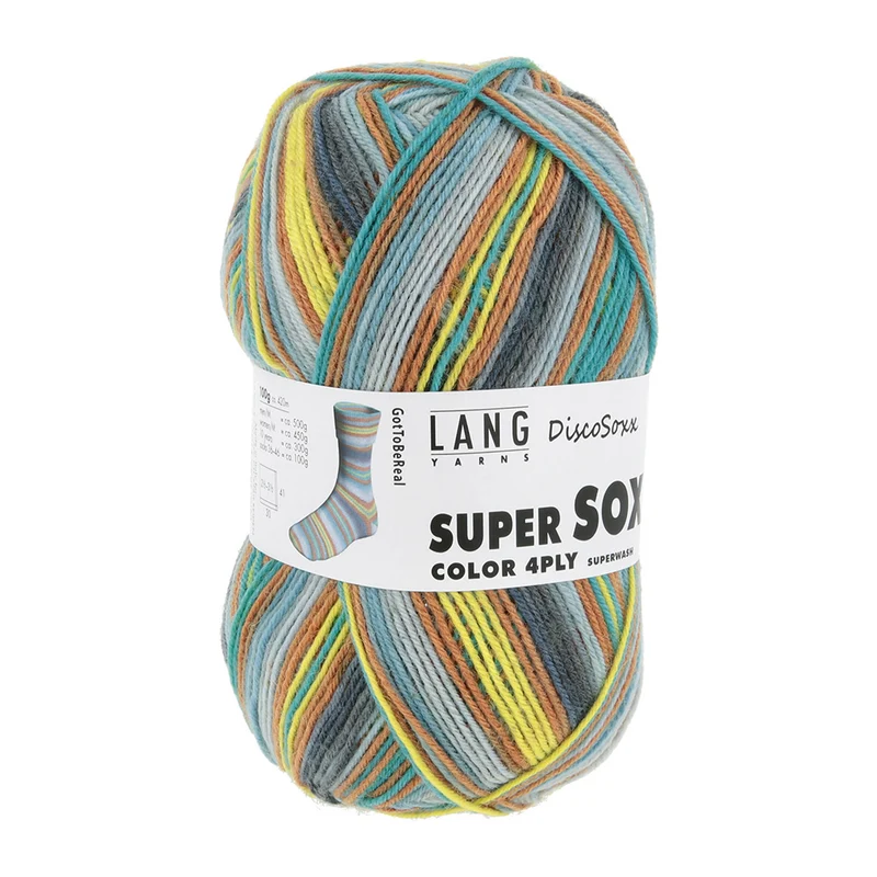 Lang Yarns Super Soxx Color 4-fach 0522 Gelb/Türkis/Braun 1145 Got To Be Real