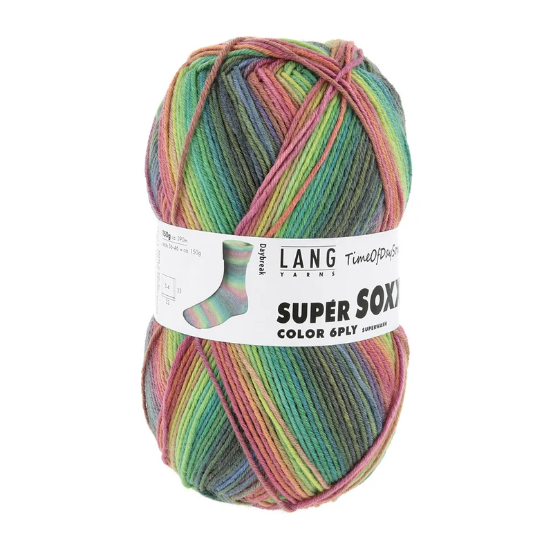 Lang Yarns Super Soxx Color 6-fach 0529 Grün/Rosa/Lila 1147 Morgendämmerung