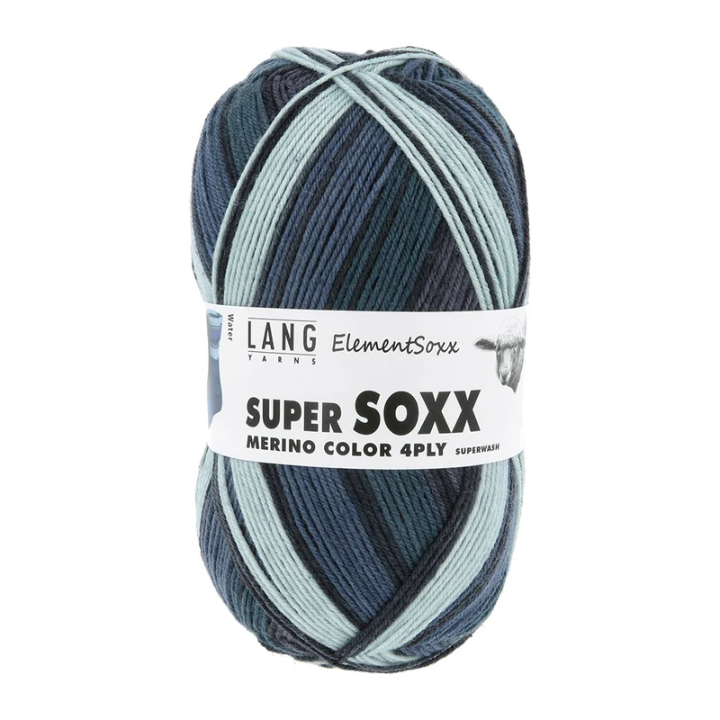 Lang Yarns Super Soxx Merino Color 4-fädig 0528 Blau / 1146 Wasser