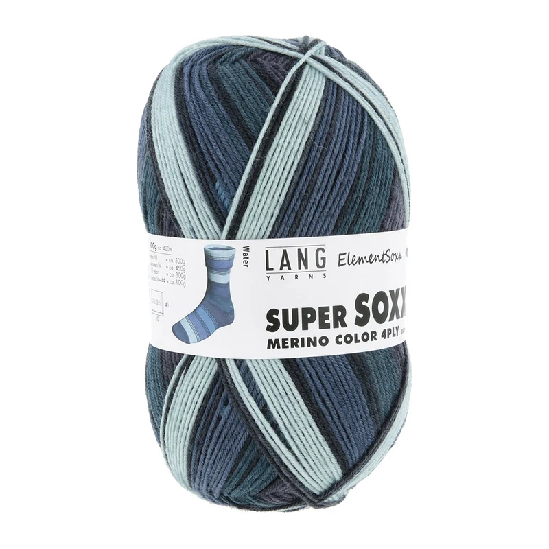 Lang Yarns Super Soxx Merino Color 4-fädig 0528 Blau / 1146 Wasser