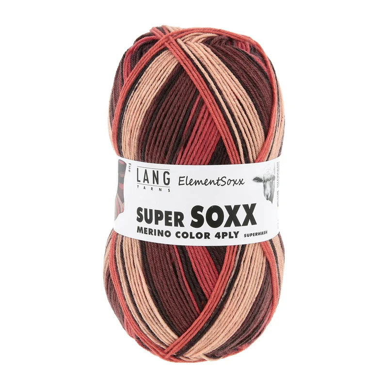 Lang Yarns Super Soxx Merino Color 4-fädig 0526 Orange/Braun 1146 Feuer