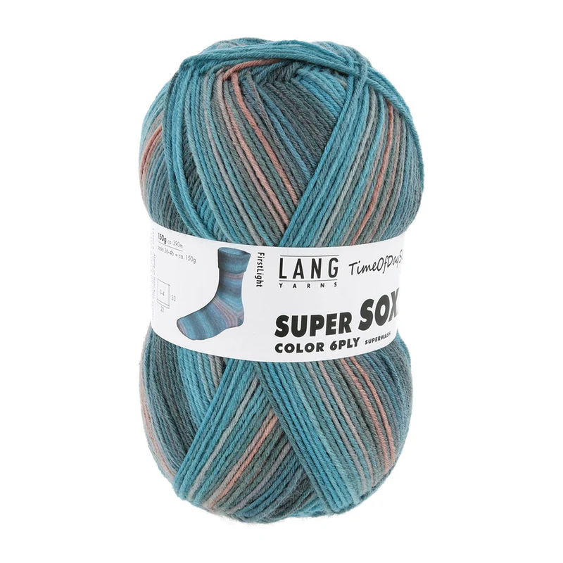 Lang Yarns Super Soxx Color 6-fach 0533 Türkis/Flieder/Braun 1147 Erstes Licht