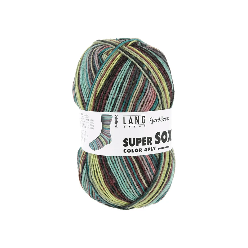 Lang Yarns Super Soxx Color 4-fach 0536 Pet/Lac/Bor/Green 1148 Oslofjord