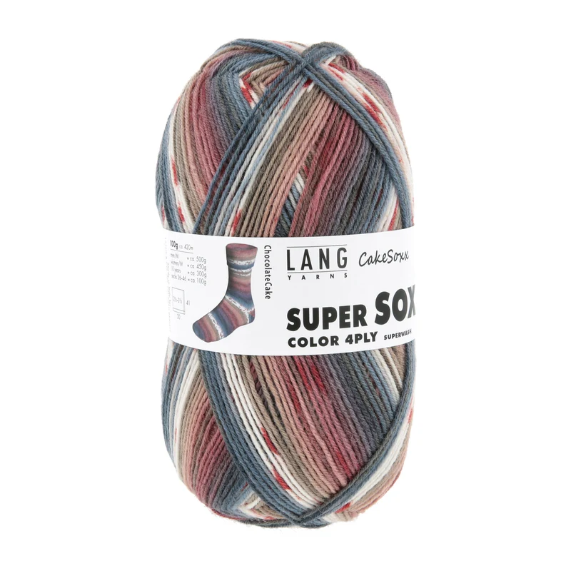 Lang Yarns Super Soxx Color 4-fach 0544 Braun/Dubbeltjesblau 1149 Schokoladenkuchen