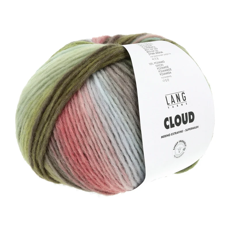 Lang Yarns Cloud 0020 Dunkelgrün/Oliv/Hellblau/Rot