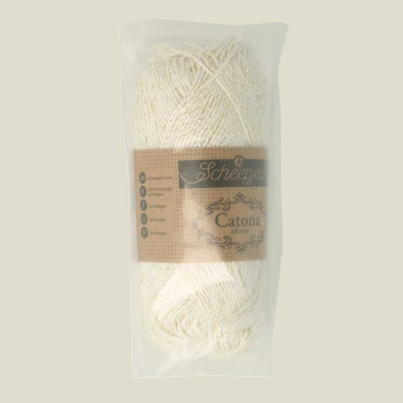 Scheepjes Catona Shine 50 g 105-G Bridal White – Gold