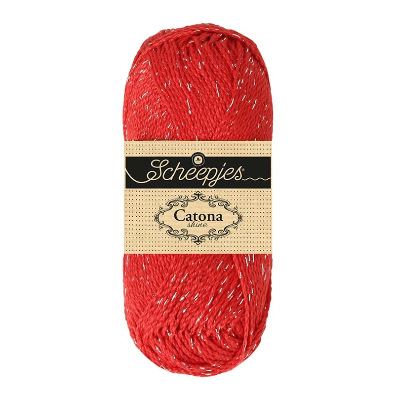 Scheepjes Catona Shine 50 g 115-S Hot Red – Silver