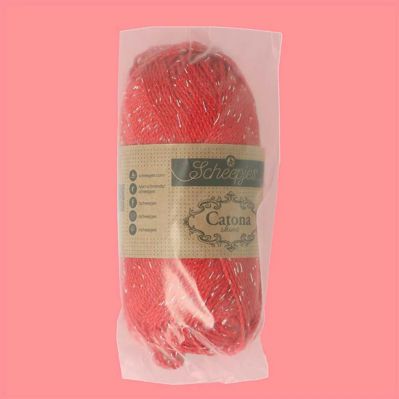 Scheepjes Catona Shine 50 g 115-S Hot Red – Silver