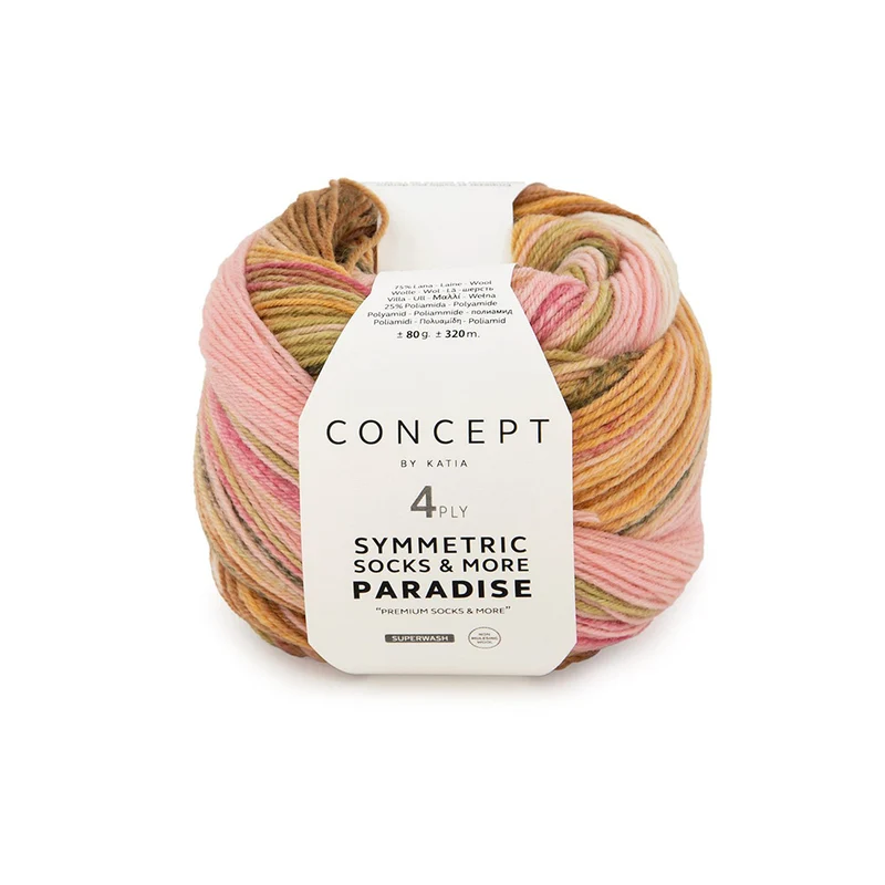 Katia Symmetric Socks & More – Paradise 040 Kaugummirosa-Camel-Grün
