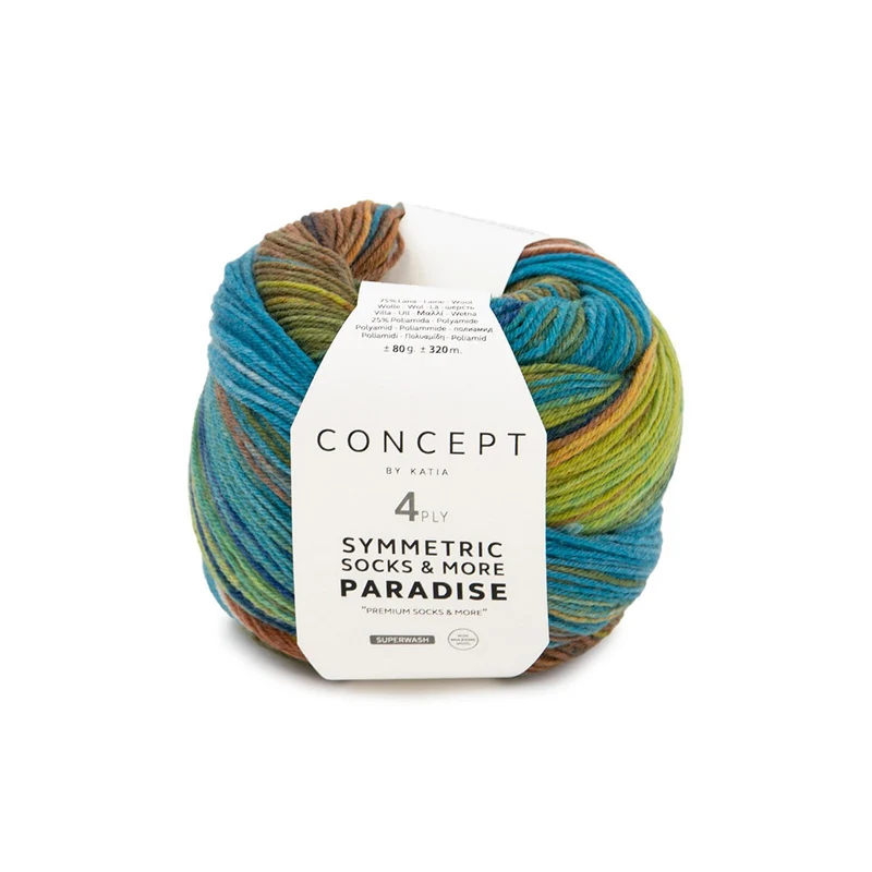 Katia Symmetric Socks & More – Paradise 043 Ocker-Grün-Blau