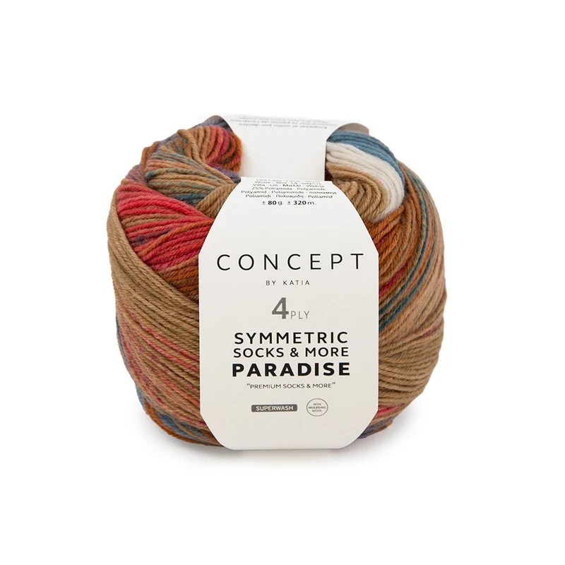 Katia Symmetric Socks & More – Paradise 041 Rot-Ocker-Ölfarbe