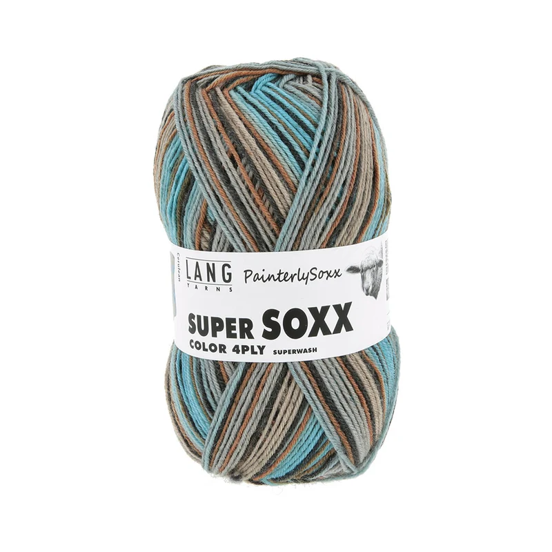 Lang Yarns Super Soxx Color 4-fach 0548 Hellblau/Braun 1150 Cerulean