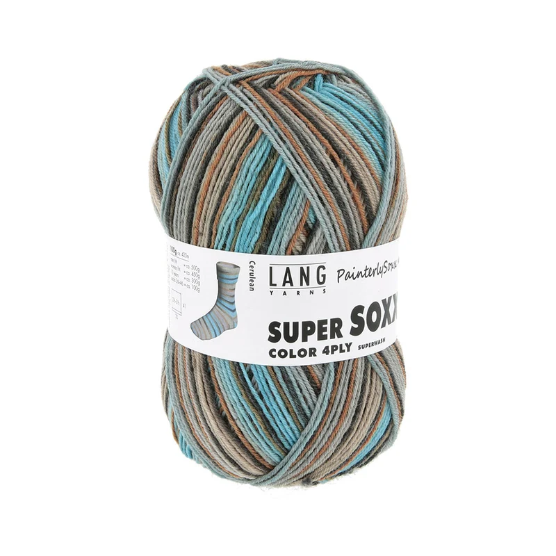 Lang Yarns Super Soxx Color 4-fach 0548 Hellblau/Braun 1150 Cerulean