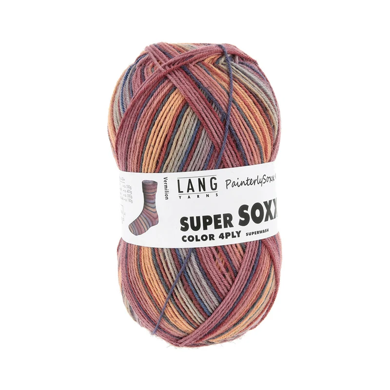 Lang Yarns Super Soxx Color 4-fach 0547 Pfirsich/Rosa 1150 Vermilion
