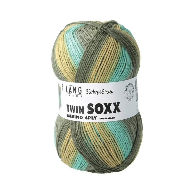 Lang Yarns Twin Soxx Merino 4-fach 0554 Oliv/Türkis/Blau 1151 Forest