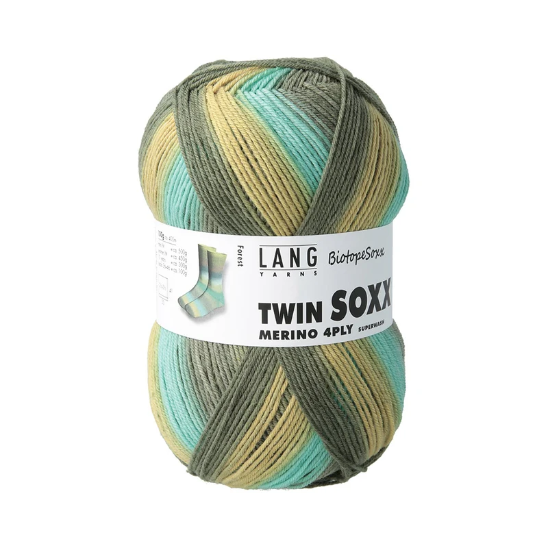 Lang Yarns Twin Soxx Merino 4-fach 0554 Oliv/Türkis/Blau 1151 Forest
