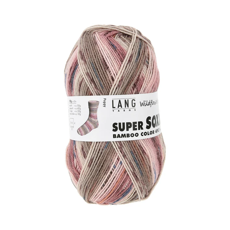 Lang Yarns Super Soxx Bamboo Color 4-fach 0560 Rosa/Braun 1152 Poppy