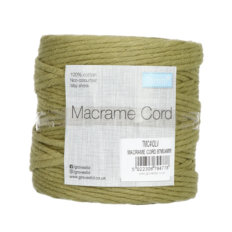 Trimits Makramee-Schnur aus Baumwolle 87 m x 4 mm 08 Olivgrün