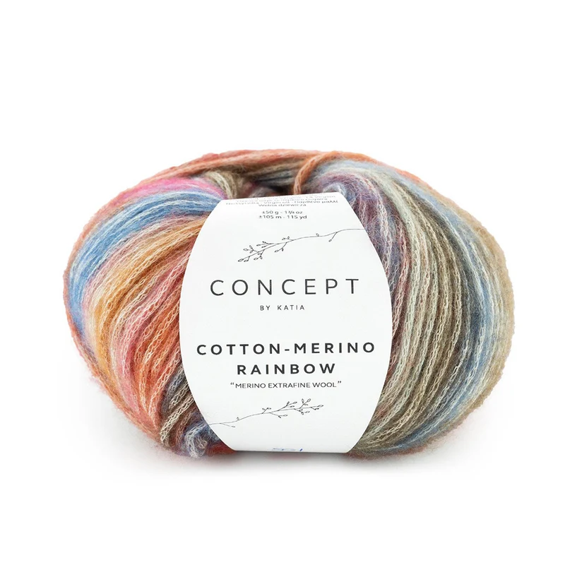 Katia Cotton-Merino Rainbow 501 Braun-Kaugummirosa-Blau