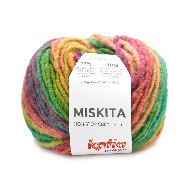 Katia Miskita 101 Grün-Senfgelb-Orange-Dunkel-Fuchsia