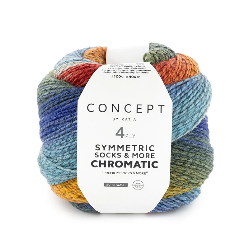 Katia Symmetric Socks & More – Chromatic 201 Rot-Blau-Orange-Grün