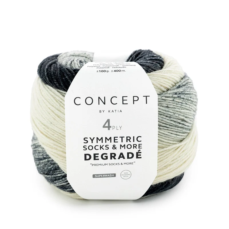 Katia Symmetric Socks & More – Degradé 050 Weiß-Schwarz