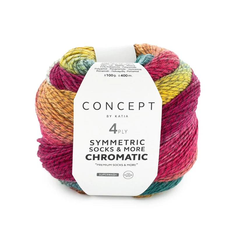 Katia Symmetric Socks & More – Chromatic 205 Fuchsia-Grün-Gelb