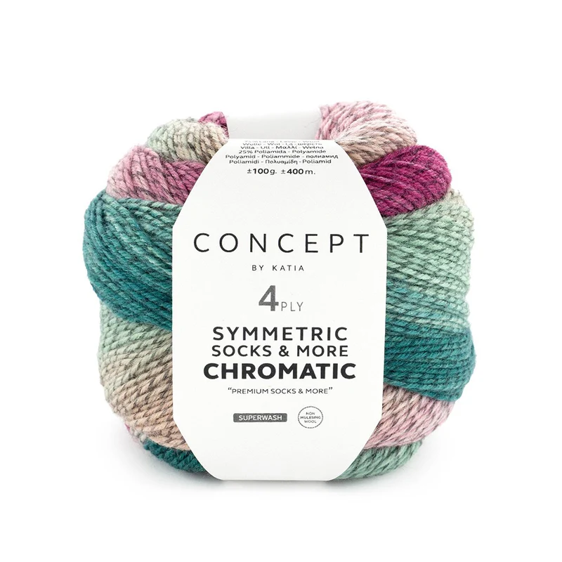 Katia Symmetric Socks & More – Chromatic 204 Ölfarben-Beige-Kaugummi-Rosa