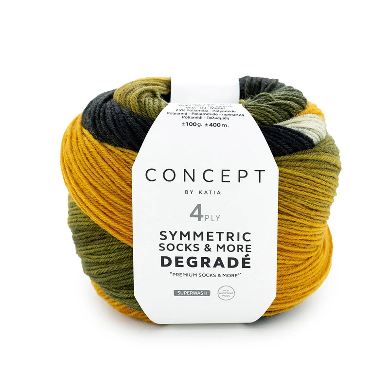 Katia Symmetric Socks & More – Degradé 054 Senf-Schwarz
