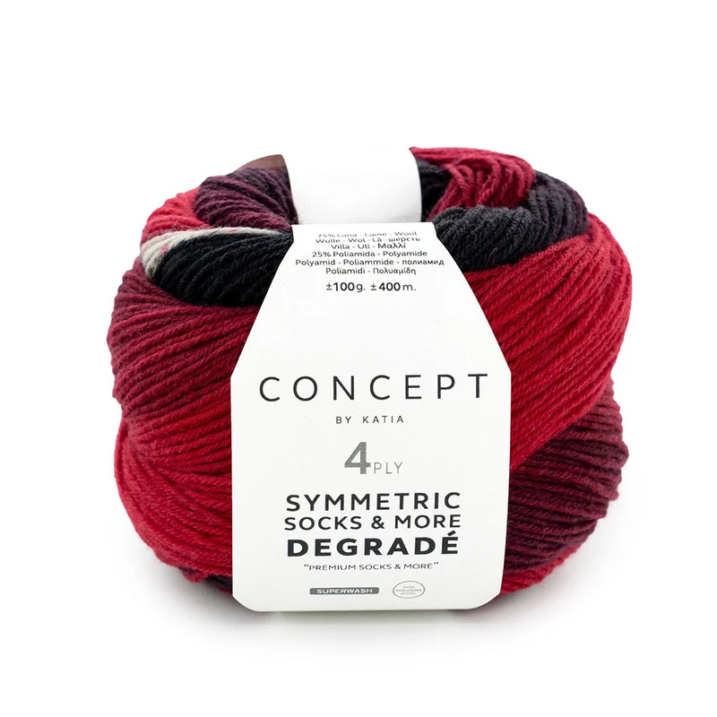 Katia Symmetric Socks & More – Degradé 053 Rot-Schwarz