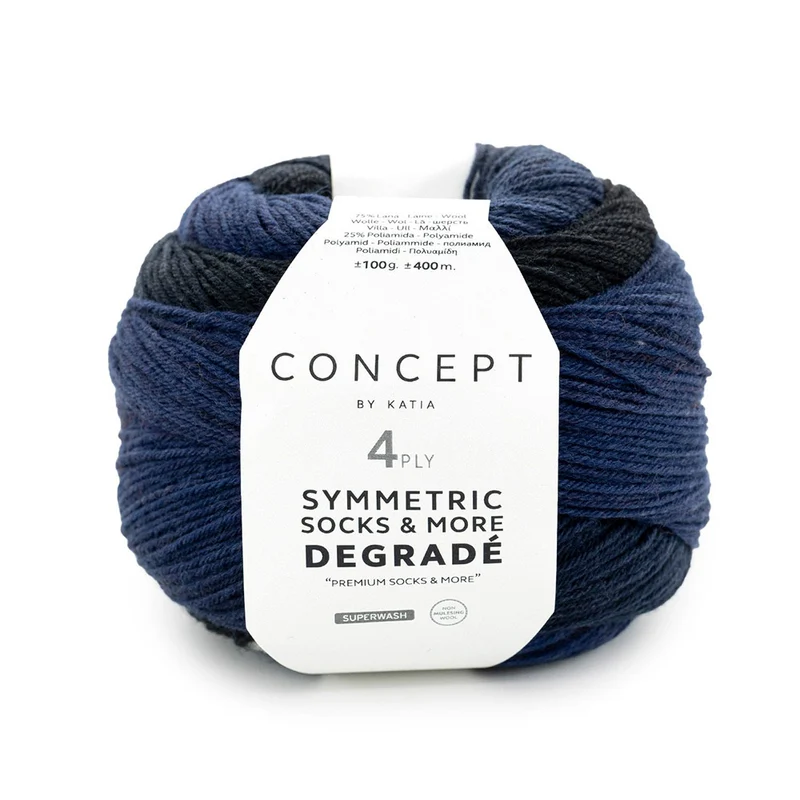 Katia Symmetric Socks & More – Degradé 052 Jeans-Schwarz