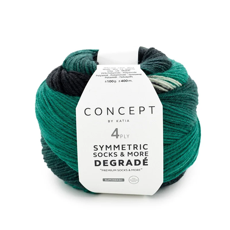 Katia Symmetric Socks & More – Degradé 055 Smaragdgrün-Schwarz