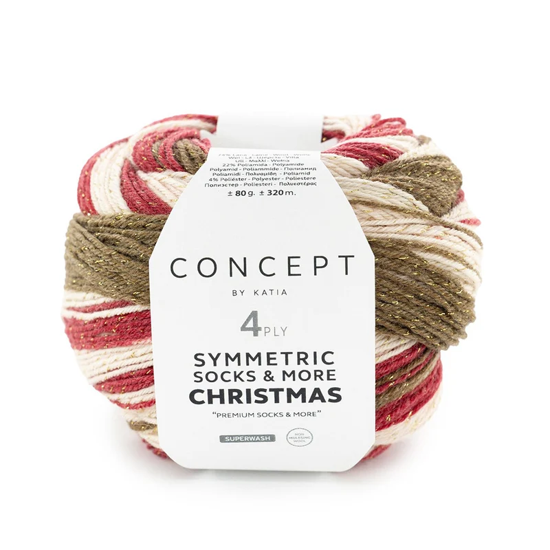 Katia Symmertric Socks & More – Christmas 200 Beige-Weiß-Rot