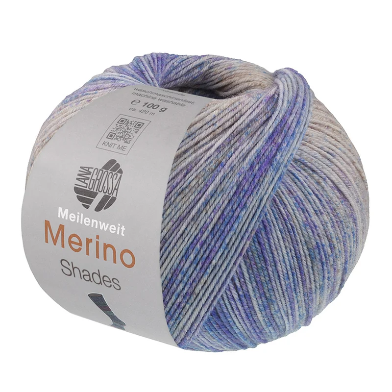 Lana Grossa Meilenweit 100 Merino Extrafine Farbtöne 7233 Hellgrau/Beige/Marineblau/Blau/Rotviolett
