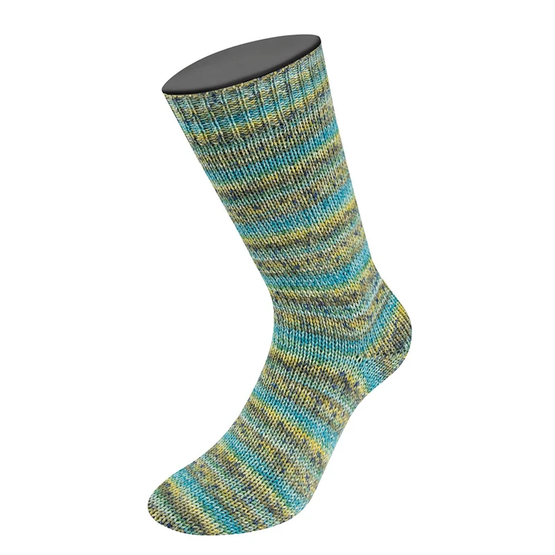 Lana Grossa Meilenweit 100 Merino Extrafine Mountain 7603 Limette/Grau/Dunkelgrün/Jade/Senfgelb/Minze gestreift