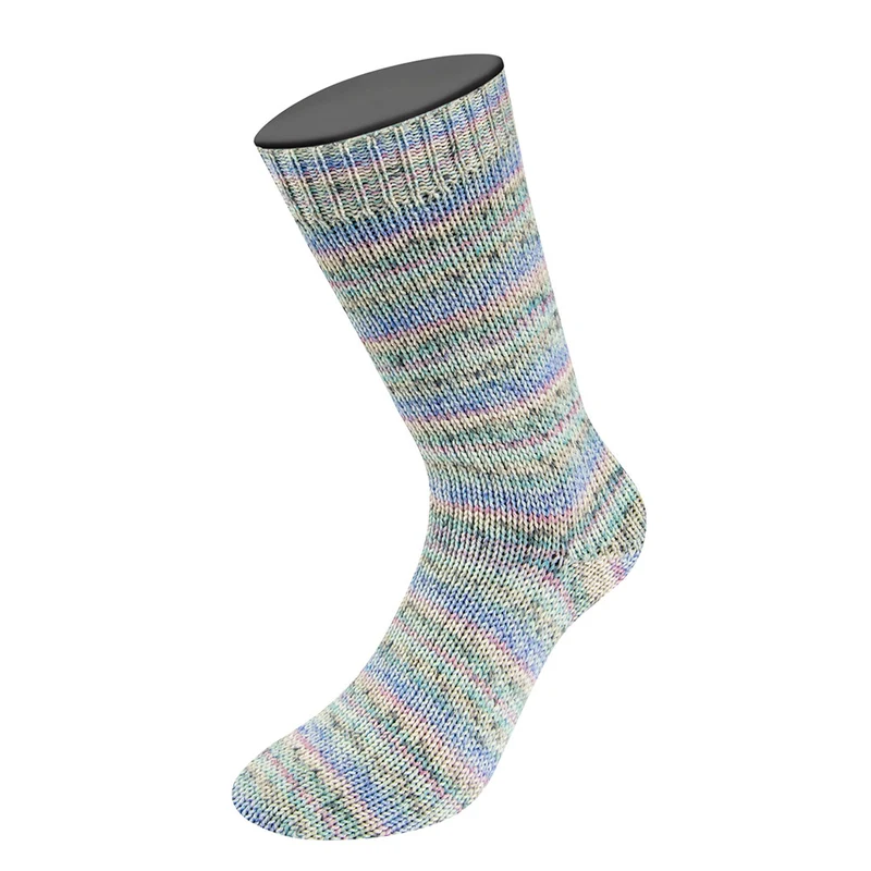 Lana Grossa Meilenweit 100 Merino Extrafine Mountain 7601 Blau/Flieder/Mint/Hell-/Dunkelgrau gestreift