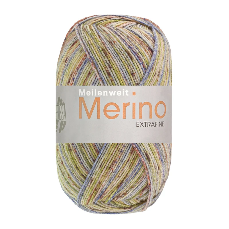 Lana Grossa Meilenweit 100 Merino Extrafine Mountain 7606 Hell-/Dunkeloliv/Naturweiß/Altrosa/Jeans gestreift