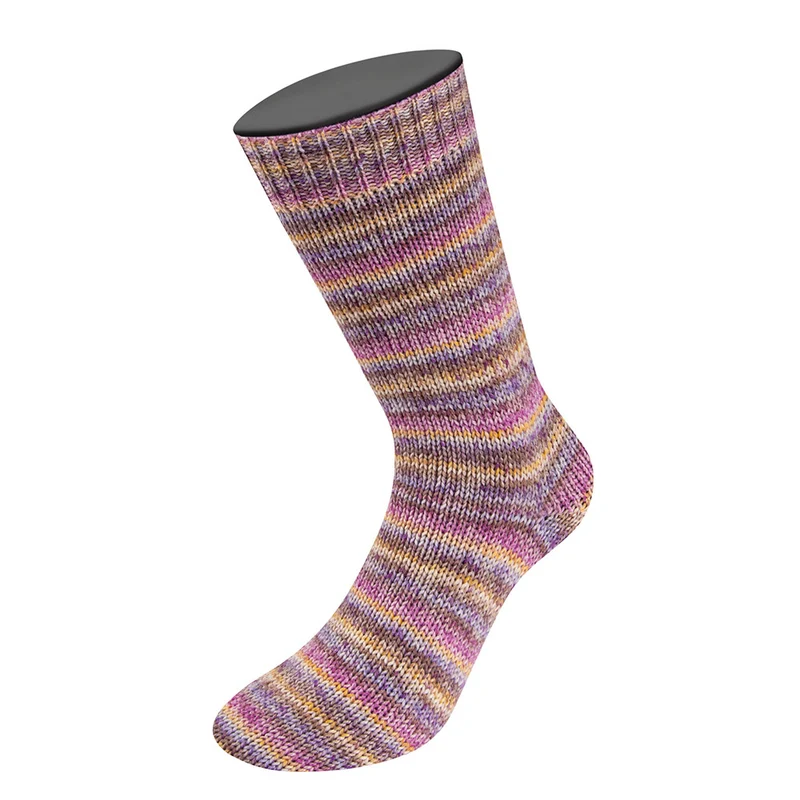 Lana Grossa Meilenweit 100 Merino Extrafine Mountain 7605 Graubraun/Naturweiß/Grau-/Rotviolett/Maisgelb gestreift