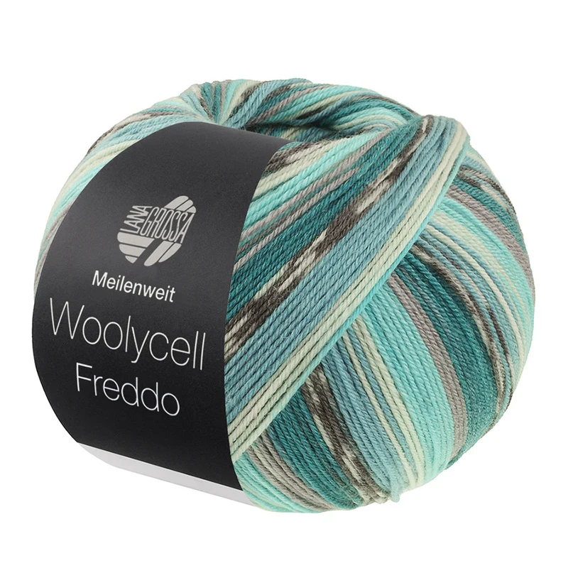 Lana Grossa Woolycell Freddo 6044 Petrolgrün/Mittelgrau/Türkis/Mint/Seegrün/Dunkel-/Hellgrau